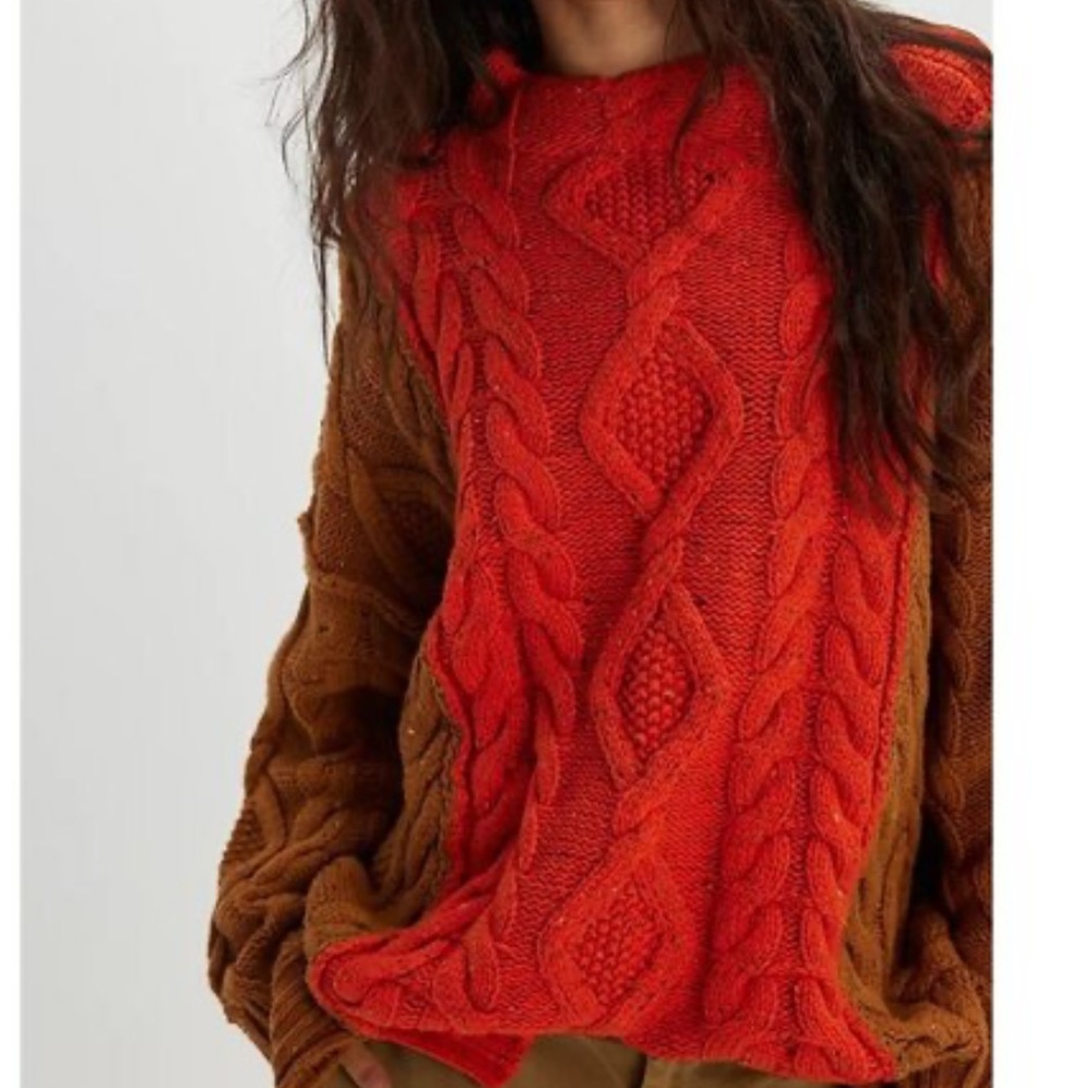 Free People Cable Knit Sweater - Orange and Brown size S NWOT - Picture 3 of 16